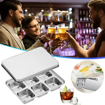 304 Stainless Steel Ice Tray With Lid Large 2 Inch Square Ices For Whiskey Cocktails Slow Melting Freezer