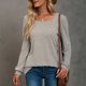 thumbnail image 3 of Mujer Camiseta de manga larga Puff manga Casual suelta Color puro moda transpirable sudadera femenina caqui XXL, 3 of 6