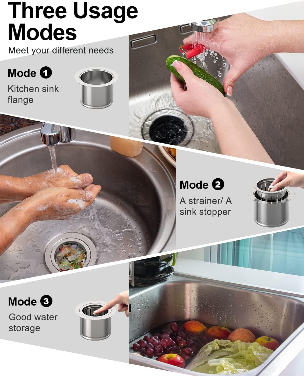 Extended Garbage Disposal Flange Basket Strainer Stopper, Deep 304 Stainless Steel Kitchen Sink Flange for 3-1/2 Inch Standard Sink Drain Hole, Polished Deep Sink Disposal Stopper
