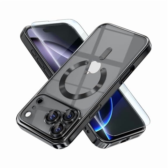 Eryueer Magnetic for iPhone 17 Pro Max Case Compatible with MagSafe [Never Yellowing] [Military Grade Drop Protection] Full Camera Lens Protector Plating Soft Clear Phone Case for Women Black