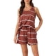 thumbnail image 1 of Conjuntos de pijama para mujer INSPIRE CHIC, camiseta sin mangas de cuello redondo a rayas con pantalones cortos, ropa de dormir de 2 piezas, XS Burdeos, 1 of 6