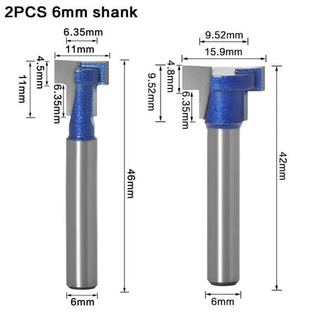 

BAMILL 2pcs 6mm 1/4 Wood Router Bit Shank T-slot Alloy Keyhole Slotting Milling Cutter