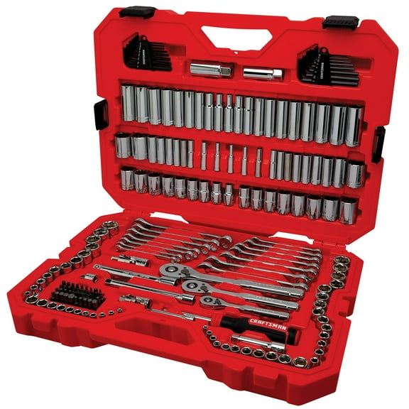 CRAFTSMAN Tool Set, 189 Piece Mechanics Tool Set, 1/4 ,3/8and 1/2 Inch Drive Socket Wrench Set with Thinner Ratchet, Steel 6 and 12point Sockets, Wrenches, Hex Keys and Specialty Bits (CMMT12134)