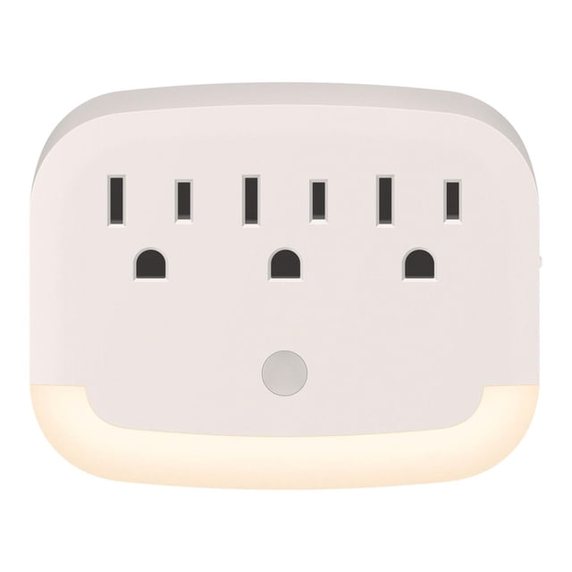 Multicontacto de pared con 3 salidas polarizadas y luz LED de noche blanco
