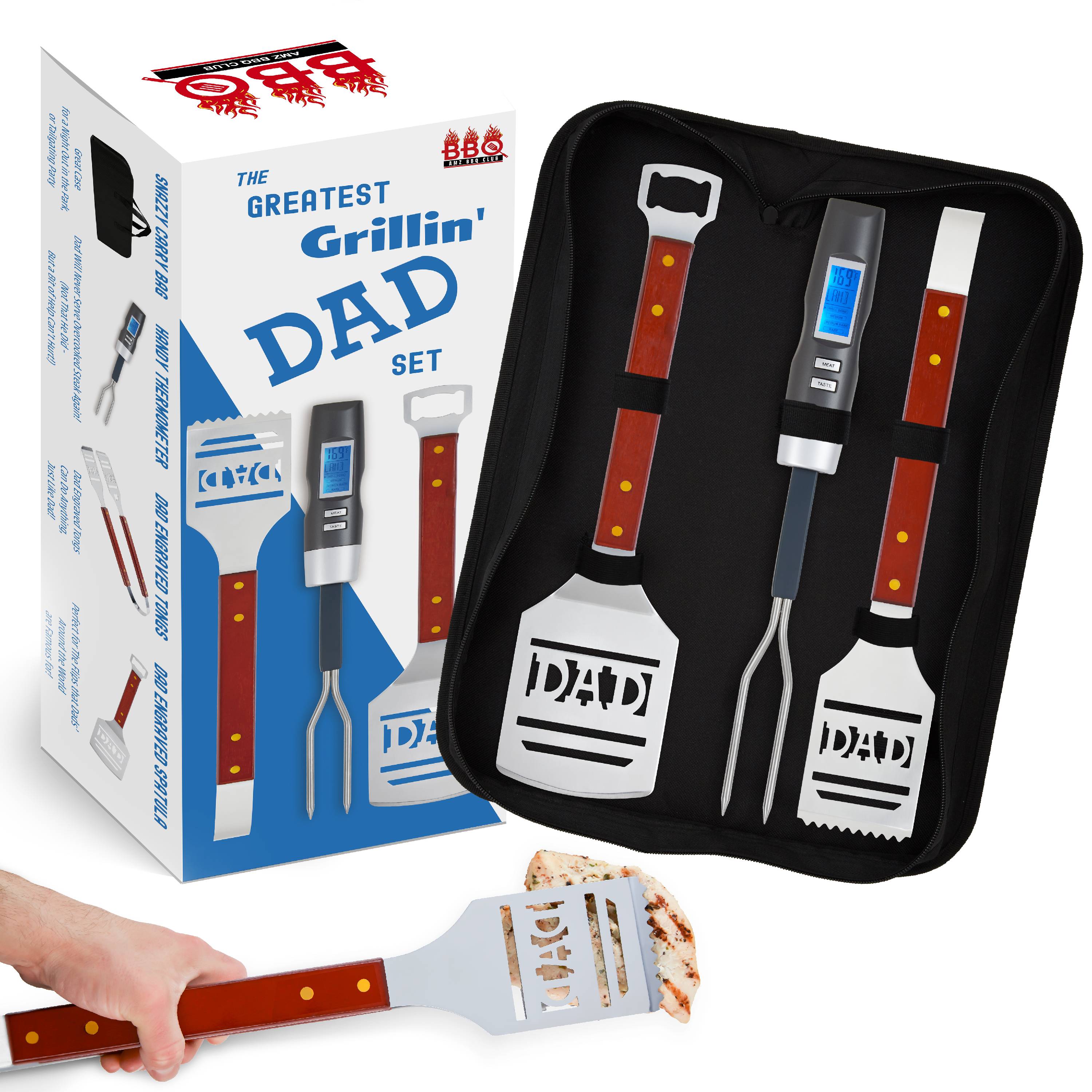 Dad BBQ Grill Set with Carry Case - 4-Piece Includes Spatula, Tongs, Digital Thermometer and Case - Great Gift for Father's Day, Dad's Birthday or Anytime for Dad - image 1 of 6
