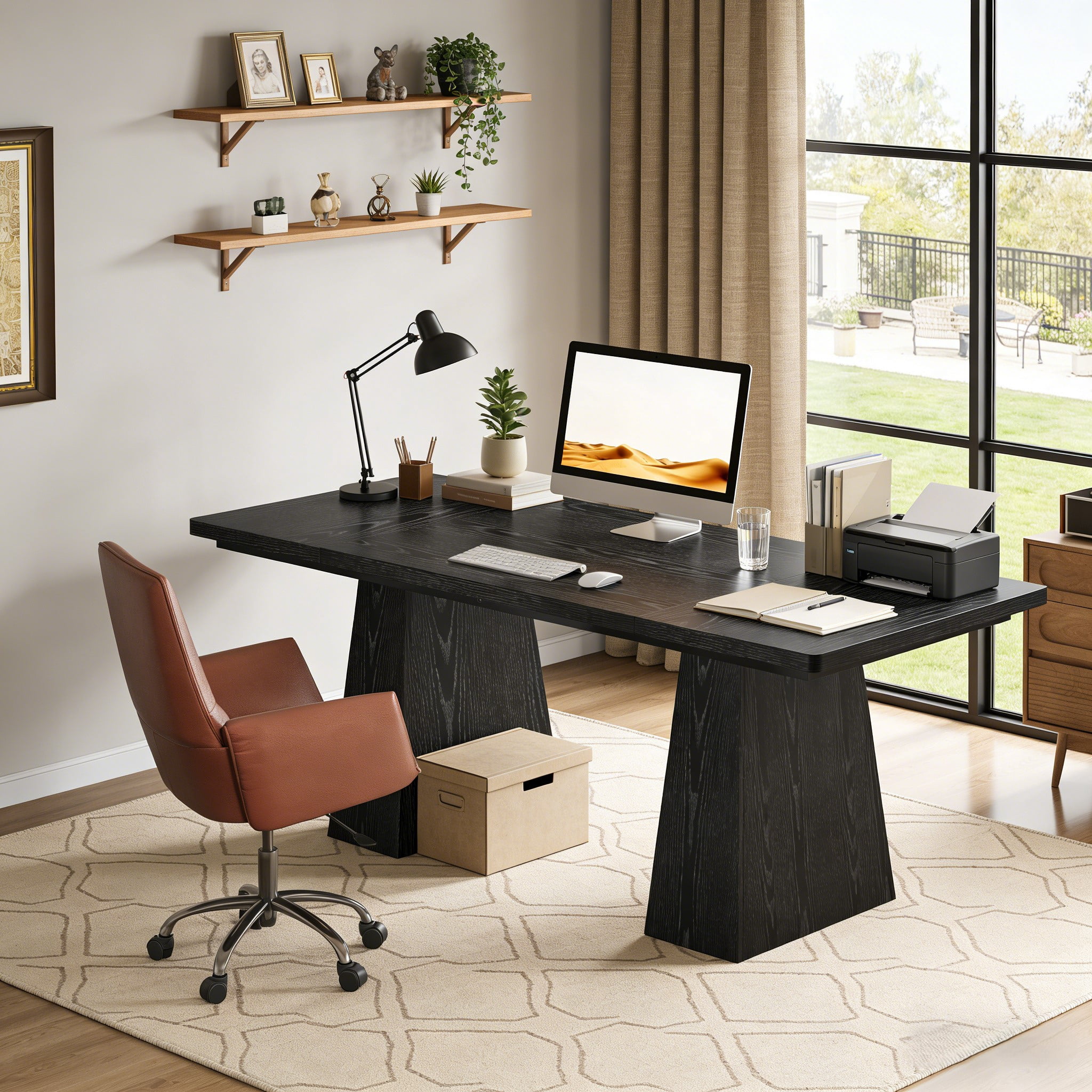Fnova 63" Home Office Computer Desk, Black Modern Executive Desk, Writing Desk, Easy to Assemble