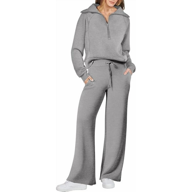 Conjunto de chándal de 2 piezas para mujer, otoño de 2023, sudadera holgada con media cremallera y pantalón de chándal de pierna ancha, conjunto de chándal para estar en casa.