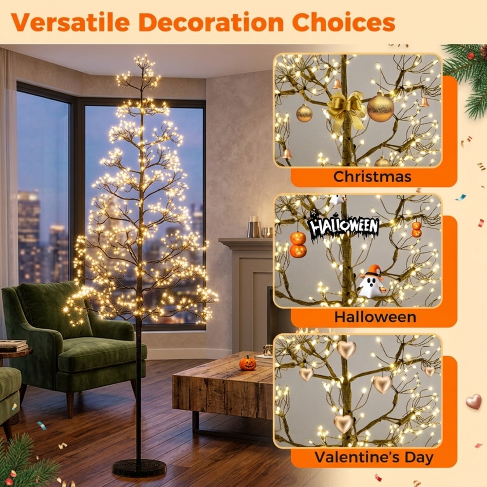 RUIE 5 ft Lighted Alpine Christmas Tree, Pre-Lit Slim Black Cedar Tree with 1000 LED Lights and Weighted Base for Entryway