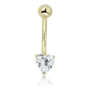 AVORA 10K Yellow Gold Simulated Diamond CZ Heart-shaped Belly Button Ring Body Jewelry (14 Gauge)
