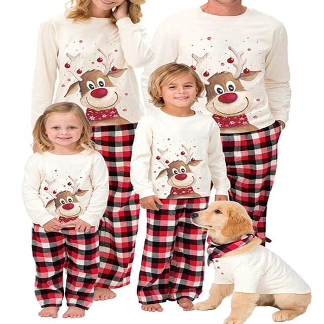 Ensemble de Pyjamas de Noël Assortis pour Famille Pyjamas Élan Vêtements de Nuit pour Adultes Enfants Bébé Chien