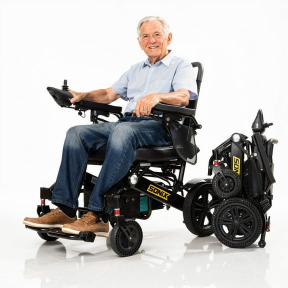 Next-Generation Electric Wheelchair – 30-Mile Range, 600W Motor, Dual 12AH Batteries, Foldable, Airline Approved, All-Terrain, Leather Comfort Cushion, High-Performance Mobility Chair