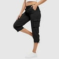 thumbnail image 6 of Chbgutlmr Cargo Capris for Women Drawstring Waist Solid Color Outdoor Loose Pants with Mulit Pockets, 6 of 7