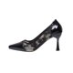 thumbnail image 1 of Negro Punta Tacones Del Dedo Del Pie Elegante Encaje Y Cuero Patente 3,5 Pulgadas Tacón Malla Transpirable Bordado Floral Versátil Más Tamaño Tacón Gorras para Tacones Altos, 1 of 9