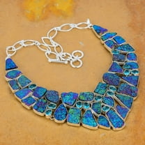 Titanium Druzy & Blue Topaz Necklace – Natural Sparkling Gemstone Pendant in 925 Sterling Silver Jewelry