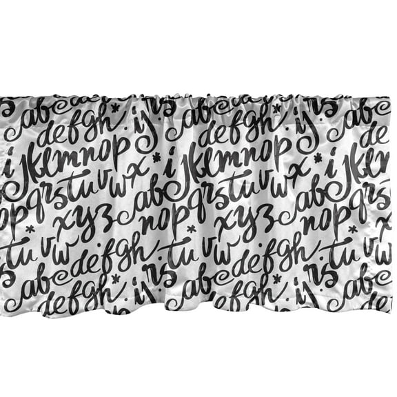 Ambesonne Alphabet Window Valance, Monochrome Random Calligraphy with Hand Writing Letters, Curtain Valance for Kitchen Bedroom Decor with Rod Pocket, 54" X 12", Charcoal Grey and White