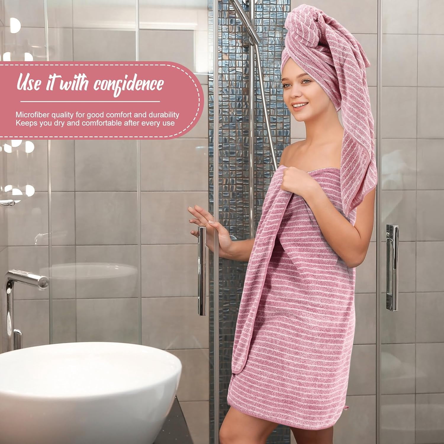 4PCS 35x70 Inches Extra Large Bath Towels, Cotton Bathroom Towels, Super Soft and Absorbent - Pink