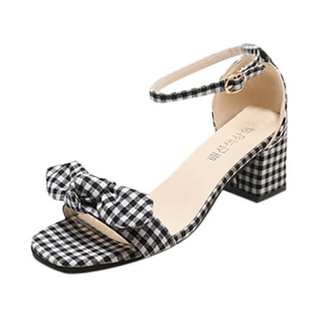 

GNEIKDEING Sandals For Women Ladies Chunky Heel High Heel Rhinestone Fish Mouth Sandals Gift on Clearance