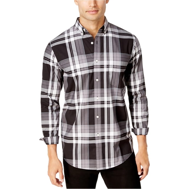 Club Room - Camisa elástica a cuadros para hombre, color negro, pequeña