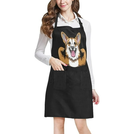Welsh Corgi Apron - ASHLEIGH Cute Welsh Corgi Dog Adjustable Bib Apron with Pockets Apron for Cooking Baking Gardening