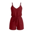 thumbnail image 6 of Romper Swimsuits for Women Spaghetti Strap Short Romper for Women Soft Drawstring High Waist Loungewear Casual Jumpsuit Shorts with Pockets Wine L, 6 of 6