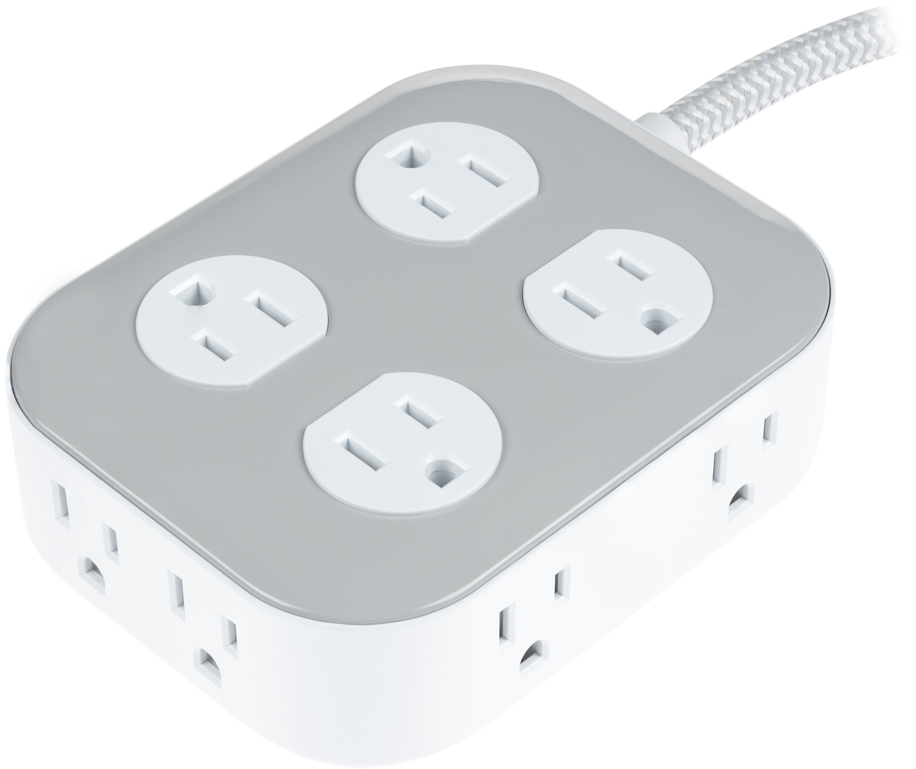 GE Surge Protector, 10-Outlet Power Strip, 2100 Joules, 4ft Braided Cord, Gray/White