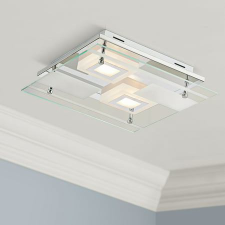 Possini Euro Design Modern Ceiling Light Flush Mount Fixture LED Chrome 13 1/2