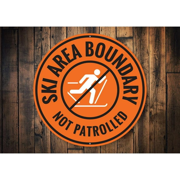 Ski Area Boundary Novelty Decor, Metal Wall Sign - 12" Circle
