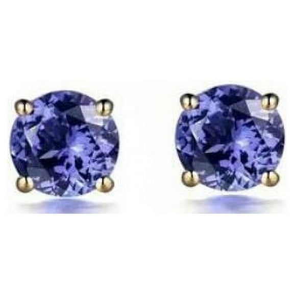 Bonjour Jewelers 18k Yellow Gold Plated 1/4 Carat Round Created Tanzanite Stud Earrings 4mm
