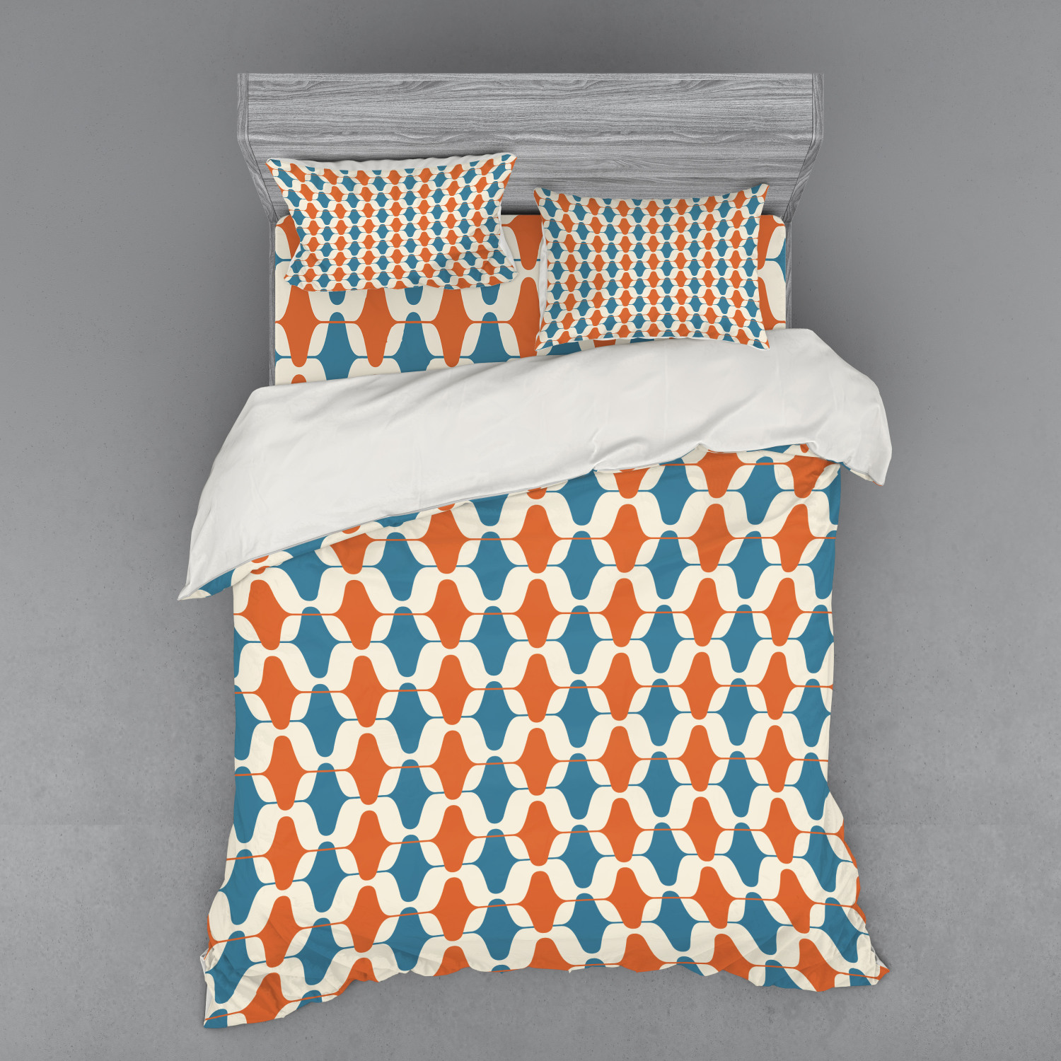Retro Duvet Cover Set, Abstract Geometric Composition with Fifties