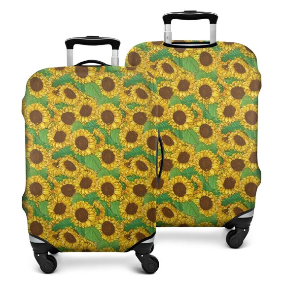 Green Sunflower Leaf Pattern Luggage Cover Fashion Suitcase Cover Baggage Covers Fit 25-28 Inch Luggage (Go Travel)