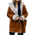 thumbnail image 2 of Fleece Jackets for Women Warm Sherpa Lined Vintage Faux Suede Leather Jacket Oversized Long Sleeve Lapel Button Down Winter Coats with Pockets, 2 of 6