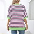 thumbnail image 6 of LYXSSBYX 3/4 Length Sleeve Womens Tops Womens Tops Casual Crewneck Middle Sleeve Striped Color Block Hem Trendy Pullover Shoulder Drop T Shirts Blouse, 6 of 6