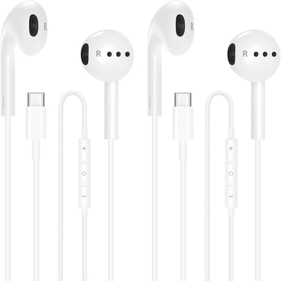 EarPods Headphones with USB-C Connector for iPhone 17 16 15, 2Pack Wired Ear Buds Hi-Fi Earbuds with Built-in Remote to Control Music, Volume and Calling Microphone for iPhone 17 16 15 Pro, iPad