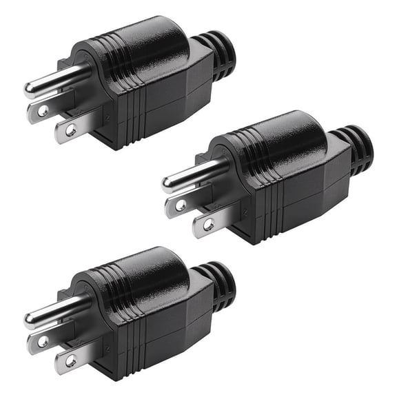 ARCADORA 3 Prong Male Replacement Plug 3 Pcs Black ABS Plastic 15A 125V AC Flame Retardant for Home Decoration Outdoor RV Damaged Wire Repair