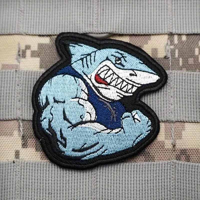 Durable Shark Embroidered Patch - Tactical Morale Badge with Hook & Loop for Backpacks, Helmets, and Tactical Gear