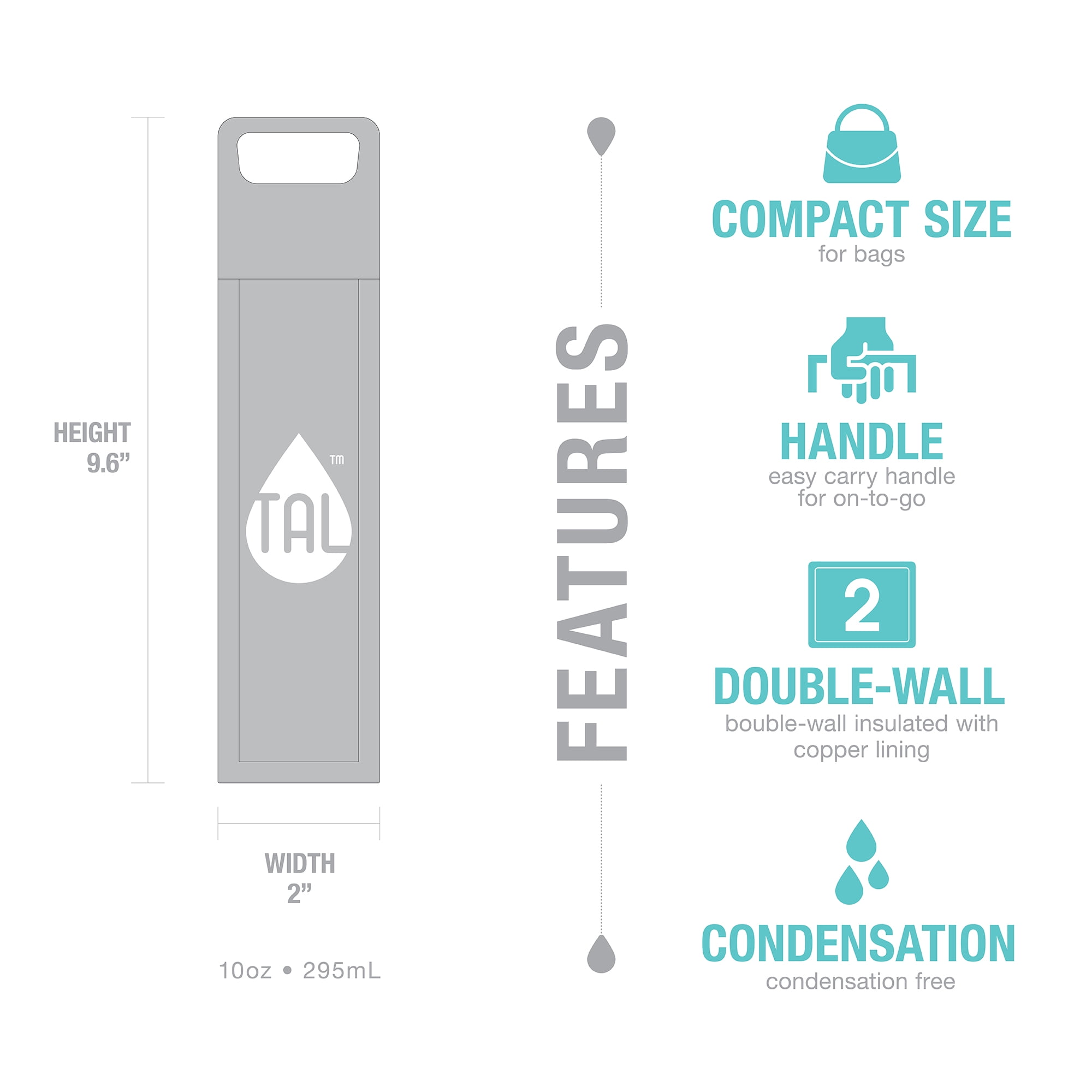 TAL Double Wall Insulated Stainless Steel Mini Bottle Water Bottle 10 fl oz, Purple