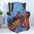 thumbnail image 4 of Polish Soft Flannel Fleece Blanket, Old Town of Warsaw in the Evening Crowded in the Square Center Cityscape Rush Hour, Cozy Plush for Indoor and Outdoor Use, 50" x 60", Multicolor, by Ambesonne, 4 of 5