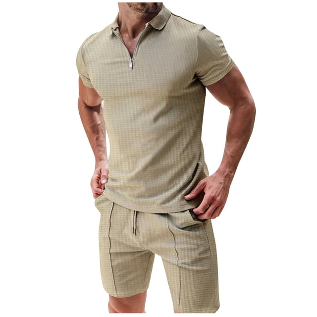 Mens Manga Larga Casual Color Sólido Cremallera Girar Abajo Conjunto de Cuello, Traje de Mezcla de Algodón de Poliéster para Al Aire Libre, Diario Y Invierno Primavera Desgaste
