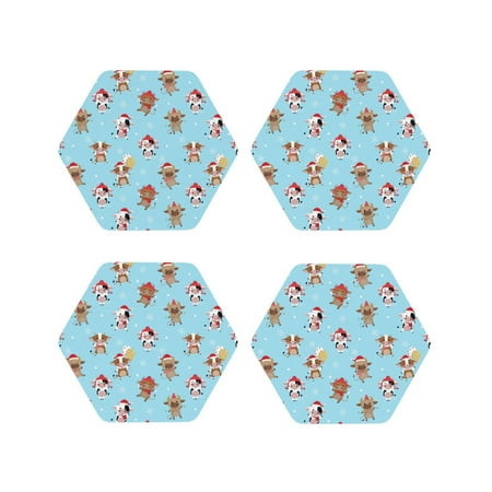 

Matuu winter cow cute for Cup Coasters Set of 4 Leather Coasters Desk Coasters for Office Measures 4” x 4”-Hexagon