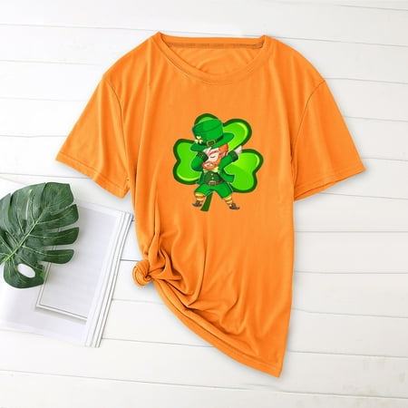 Aayomet St Patrick s Day Gym Tops For Women Women Fashion V-Neck Half Sleeves Oversized T Shirt Solid Casual Loose Basic Tops Orange 4XL