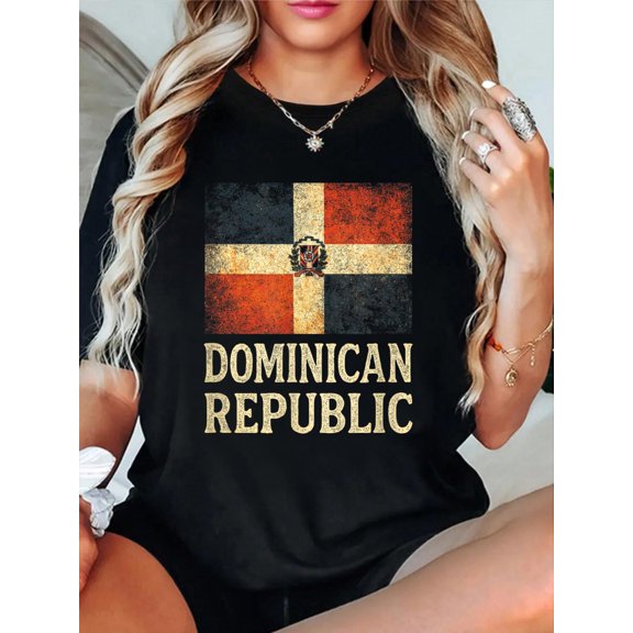 Dominican Flag Vintage Republic National Team T-Shirt Graphic Tee summer Tops For Women Round Neck Fashion Cotton shirts