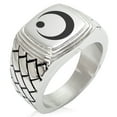 thumbnail image 1 of Stainless Steel Obu Samurai Crest Geometric Pattern Step-Down Biker Style Polished Ring, 1 of 1