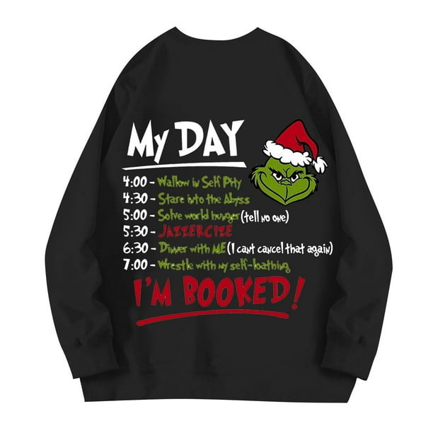 Womens Christmas Grinch Sweatshirt Grinch Printed Long Sleeve Casual Pullover with Kangaroo Pocket Loose Fit Oversized Ugly Christmas Sweaters for