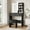 Black, variant on Sunvasagoo 42" LED Makeup Vanity Set w/Sliding Mirror, Charging Hub, 2 Drawers & Stool
