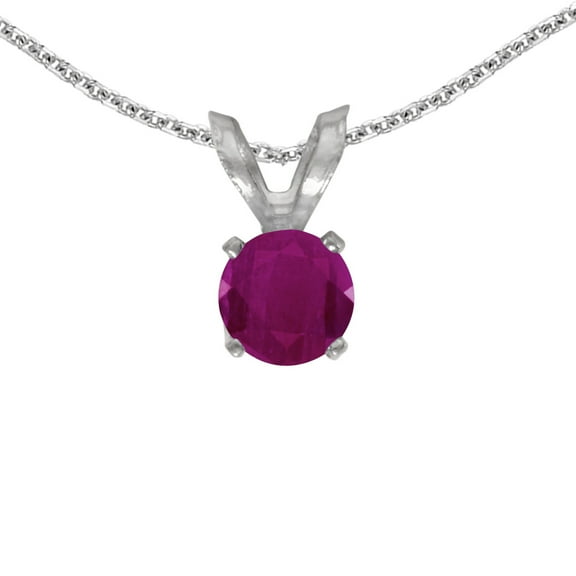 10k White Gold Round Ruby Pendant with 16" Chain