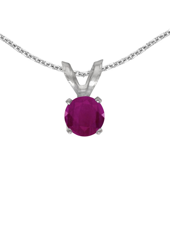 14k White Gold Round Ruby Pendant with 18" Chain