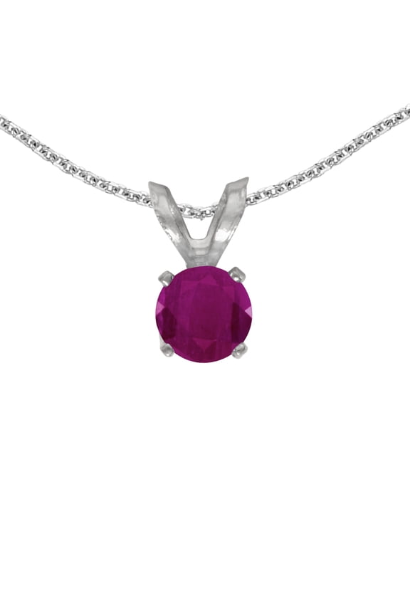 14k White Gold Round Ruby Pendant with 18" Chain