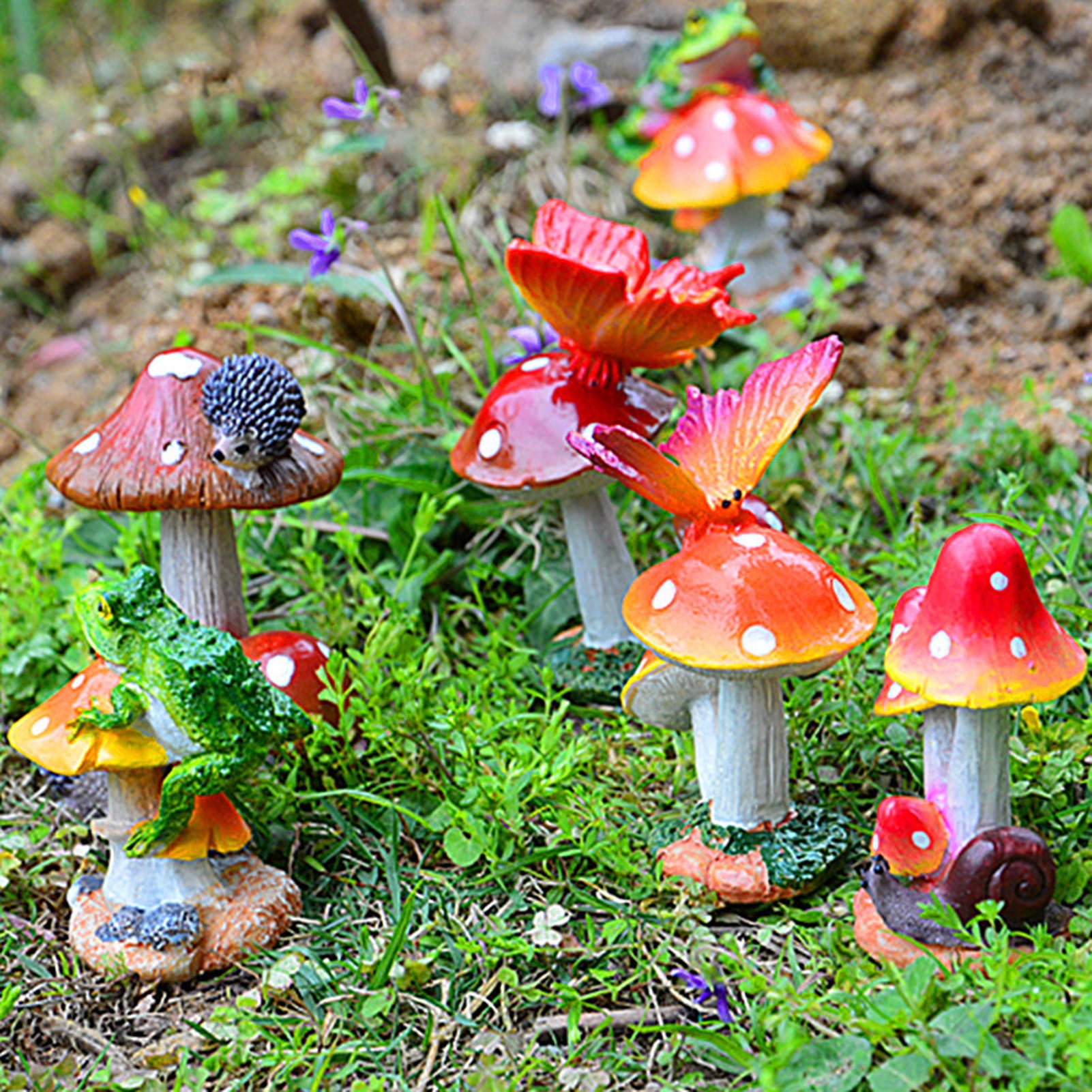 Yirtree Fairy Garden Miniatures Outdoor Mini Mushrooms Statue Colorful Cute  Mushroom Decorations Resin Mushroom Figurines Miniature Garden Ornaments