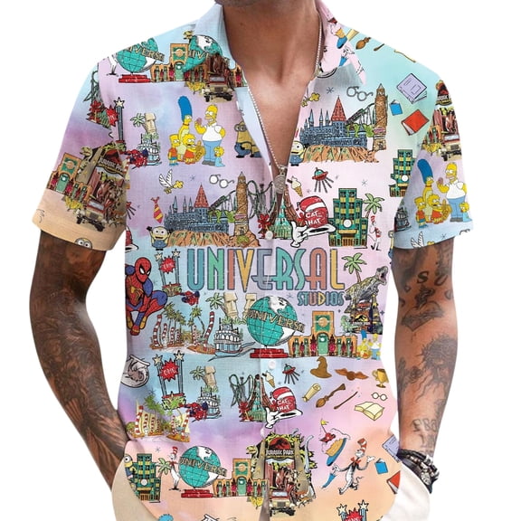 Universal Studios Hawaiian Shirt, Watercolor Disney Hawaiian Shirt, Disney Summer Shirt, Disney Universal Studios Shirt,Universal Family Tee