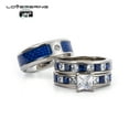 thumbnail image 7 of Couples Rings Wedding Ring Sets 10kt Black Gold Plated Blue Sapphire Cz Titanium band 3pc, 7 of 7